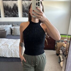 Black Ribbed Halter Top